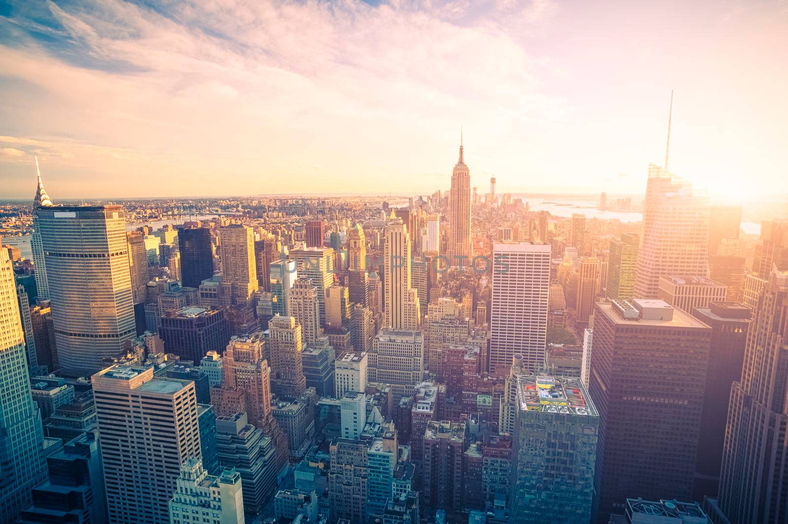 New York city skyline at sunset