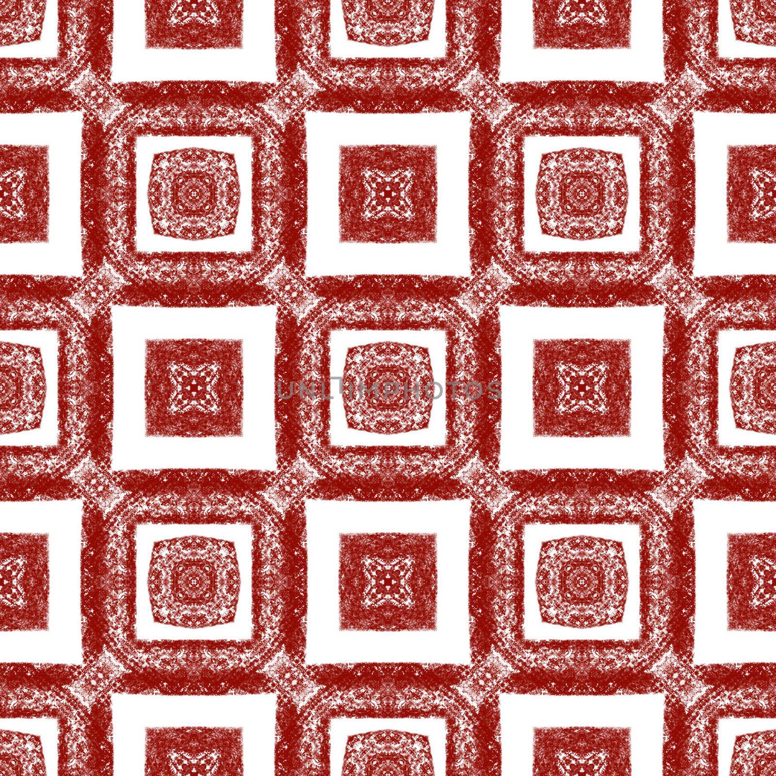 Geometric seamless pattern. Wine red symmetrical kaleidoscope background. Textile ready indelible print, swimwear fabric, wallpaper, wrapping. Hand drawn geometric seamless design.