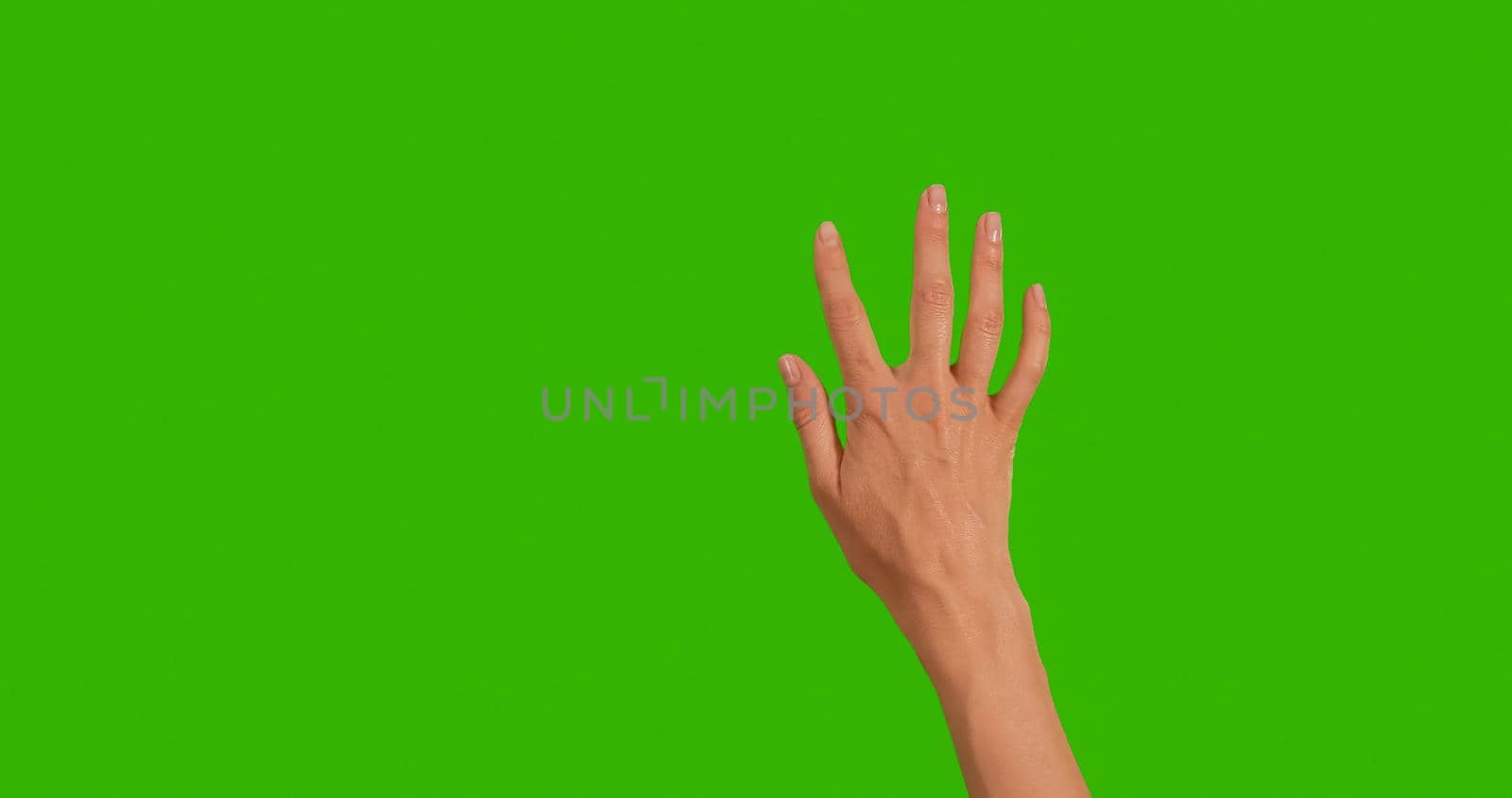 Gestures pack. Female hand touching, clicking, tapping, sliding, dragging and swiping on chroma key green screen background. Using a smartphone, tablet pc or a touchscreen.