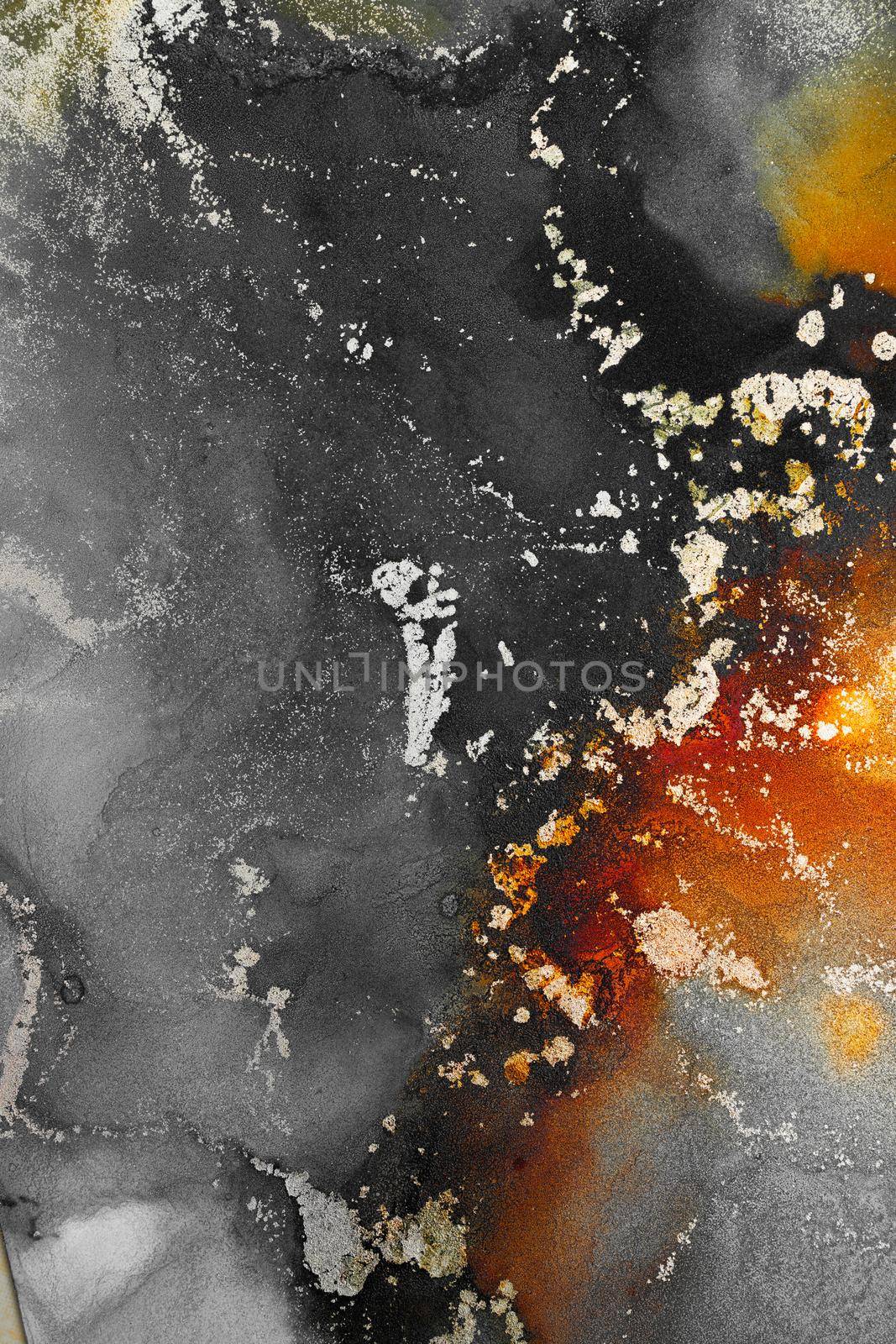 Burning abstract background from marble ink art of exquisite original painting . Painting was painted on high quality paper texture to create smooth marble background pattern of ombre alcohol ink .