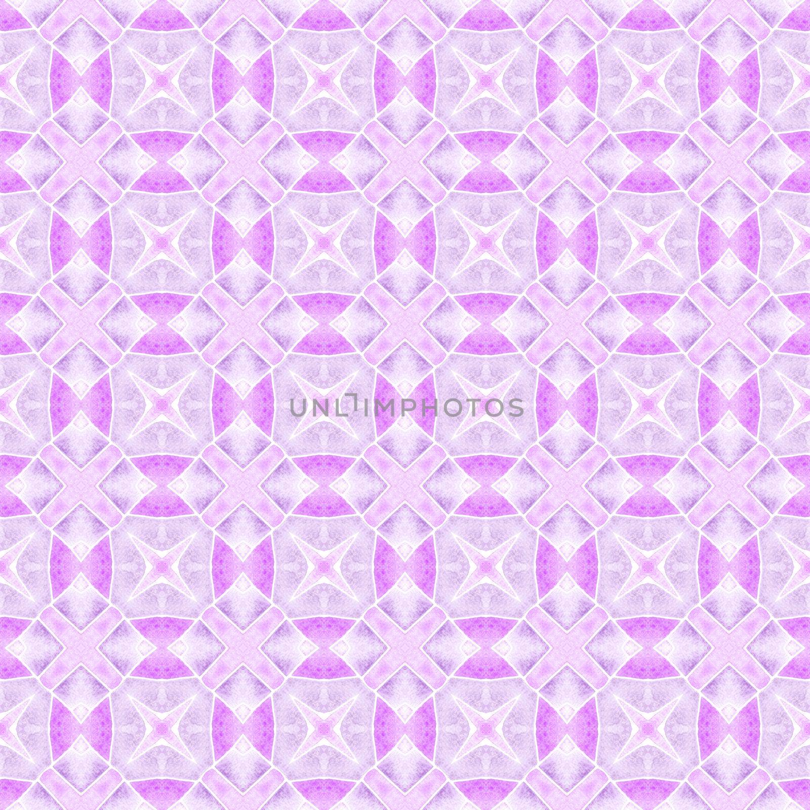 Watercolor medallion seamless border. Purple rare boho chic summer design. Textile ready fantastic print, swimwear fabric, wallpaper, wrapping. Medallion seamless pattern.