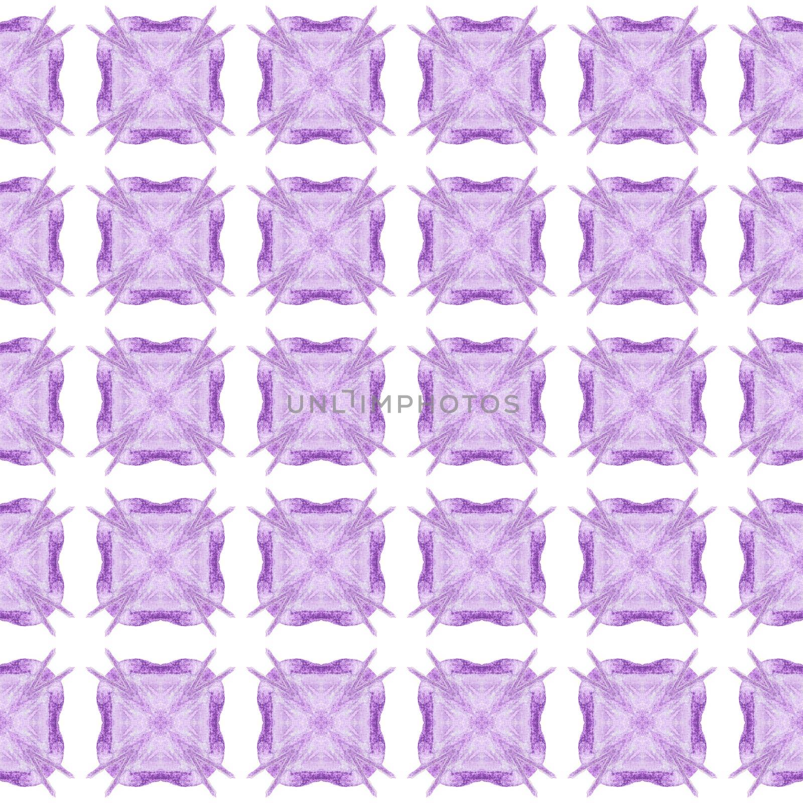 Watercolor medallion seamless border. Purple fair boho chic summer design. Medallion seamless pattern. Textile ready exceptional print, swimwear fabric, wallpaper, wrapping.