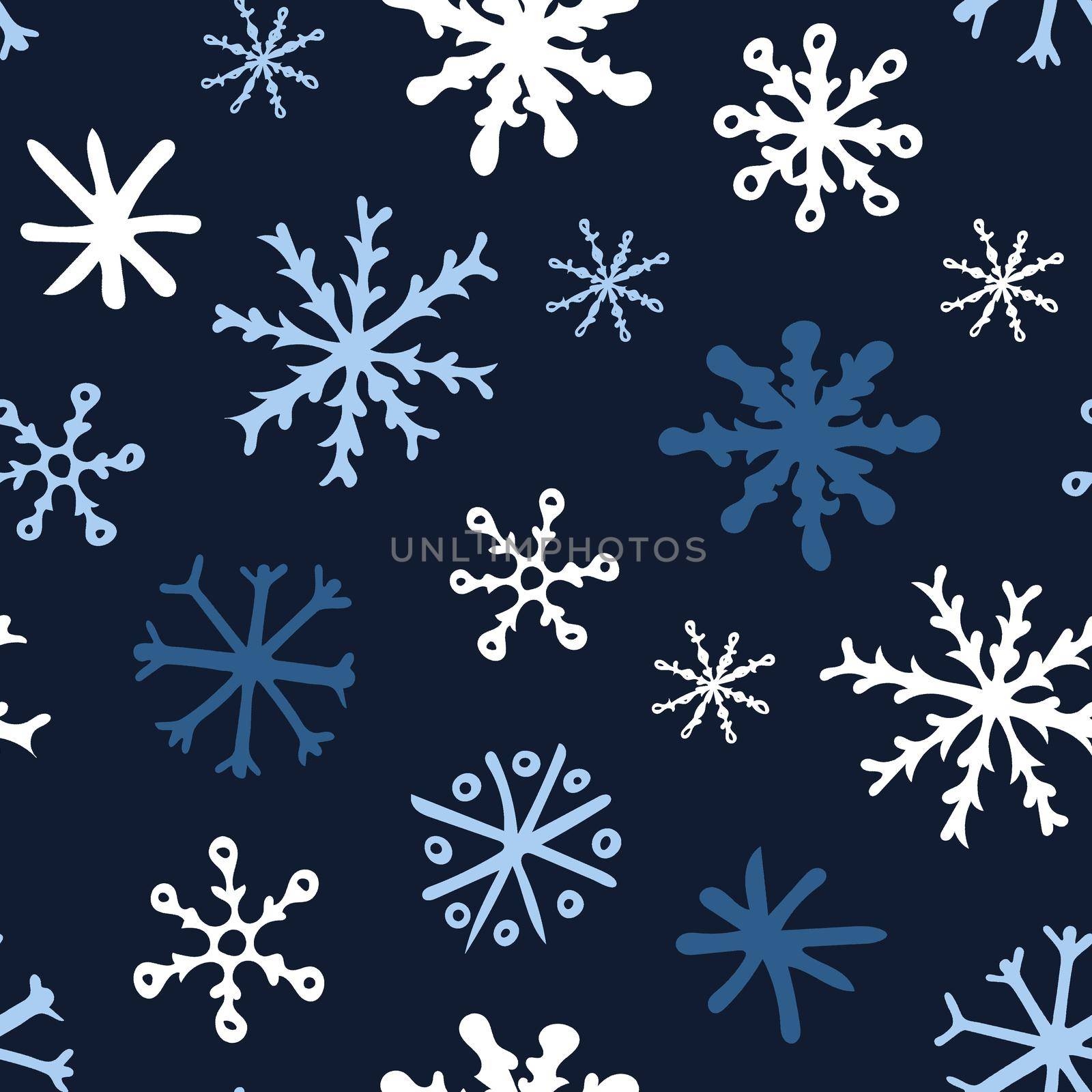 Seamless Pattern with Snowflakes on Dark Blue Background. by Rina_Dozornaya