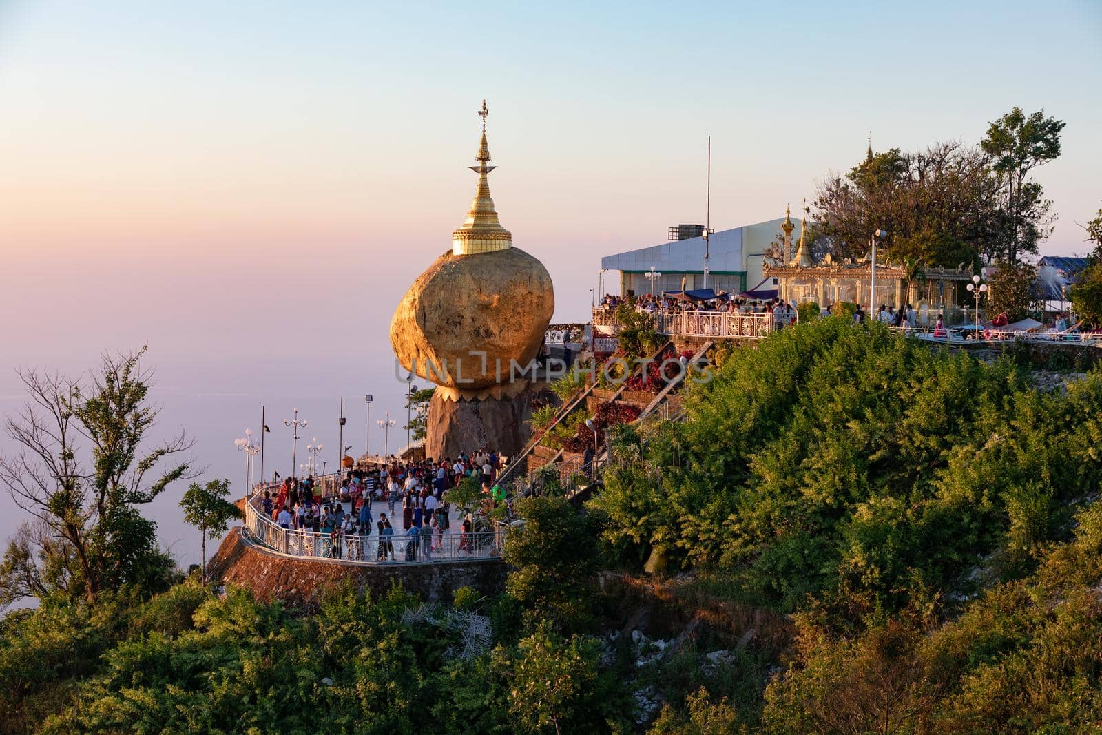 The Golden Rock in Myanmar, which, according to legend, is held by only one hair of the Buddha