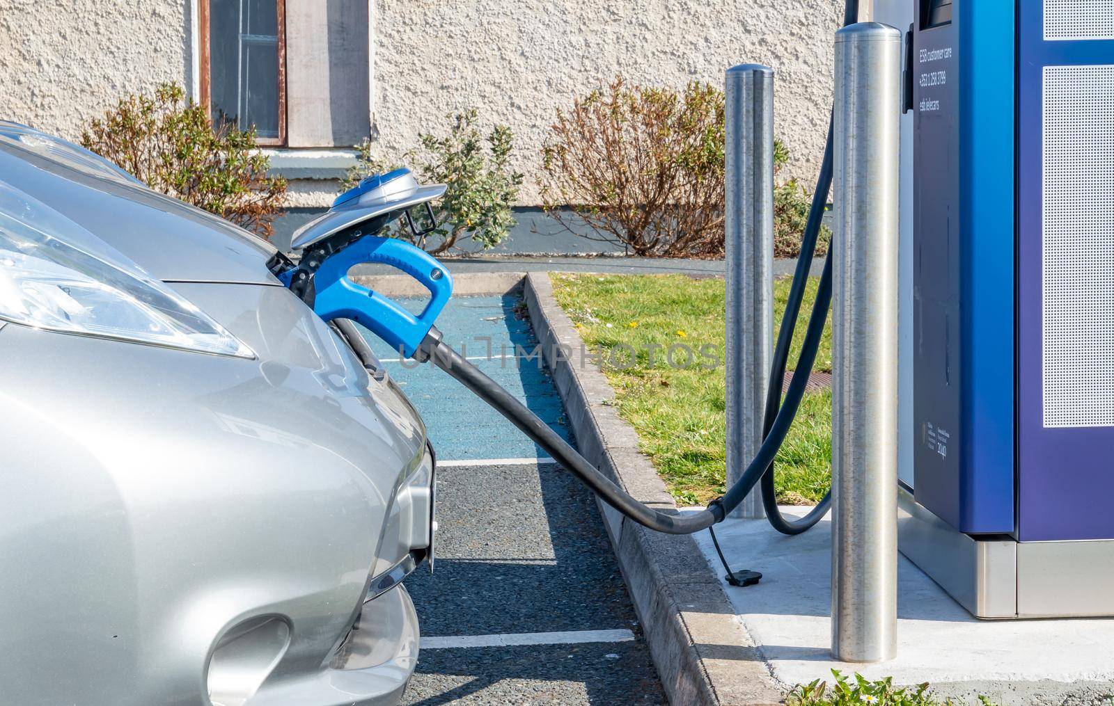 Dungloe, County Donegal, Ireland - April 10 2022 : Electric Car on charching station.