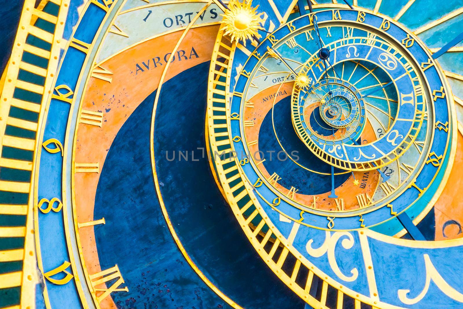 Droste effect background based on Prague astronomical clock. Abstract design for concepts related to astrology and fantasy. by Perseomedusa