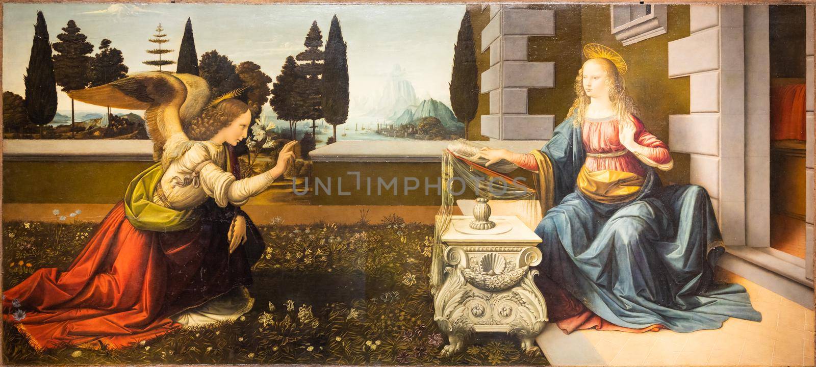 Florence, Italy - Circa June 2021: Leonardo Da Vinci, Annunciation, 1475 - oil on wood. by Perseomedusa