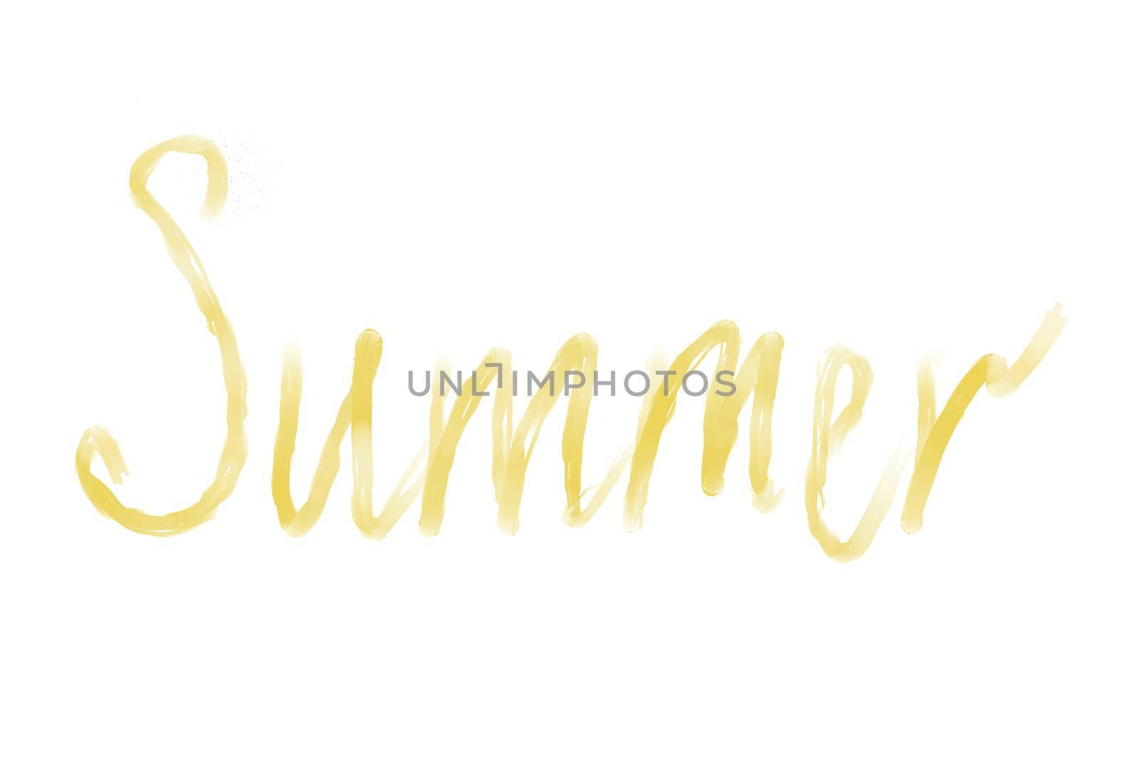 illustration of the inscription in gold yellow watercolor summer