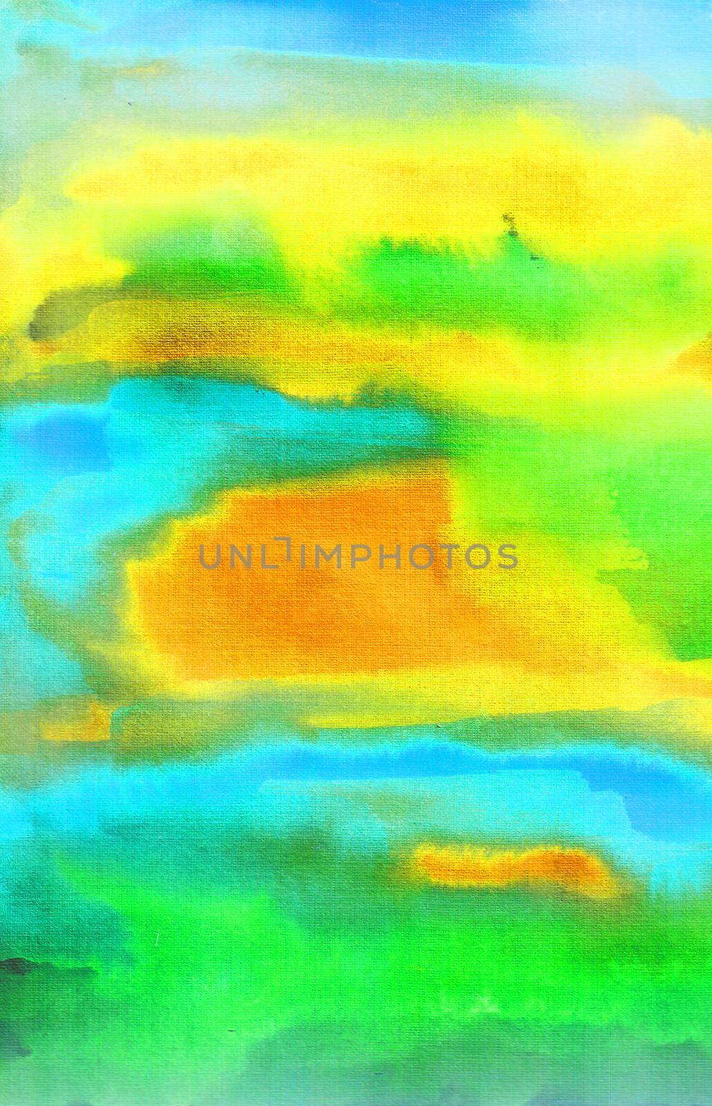 Green, blue, yellow and orange watercolor background by Rina_Dozornaya