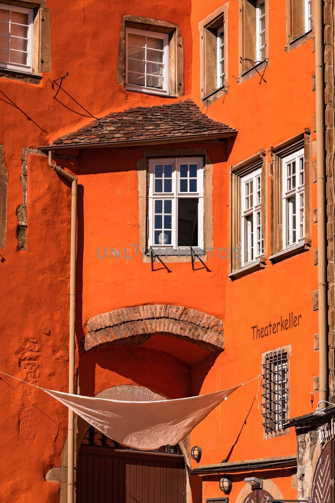 An orange house with a bay window in Schwaebisch Hall by astrosoft