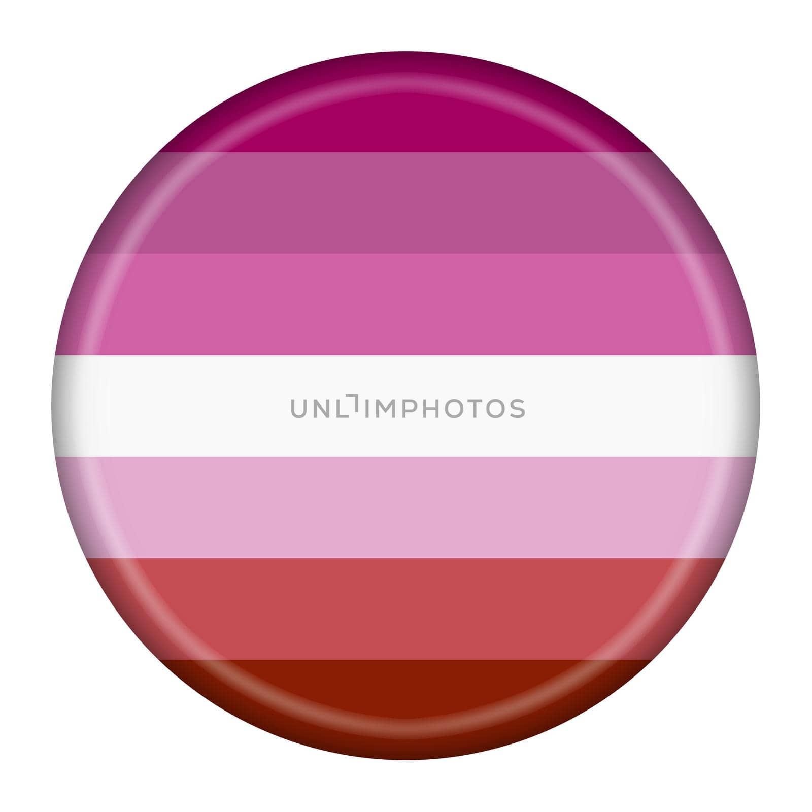 A lesbian gay pride flag button 3d illustration with clipping path