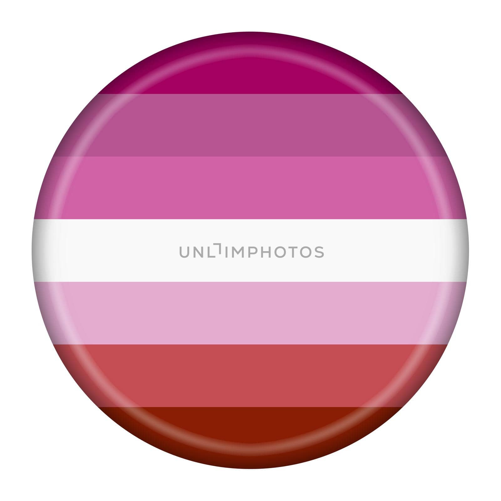 A lesbian gay pride flag button 3d illustration with clipping path