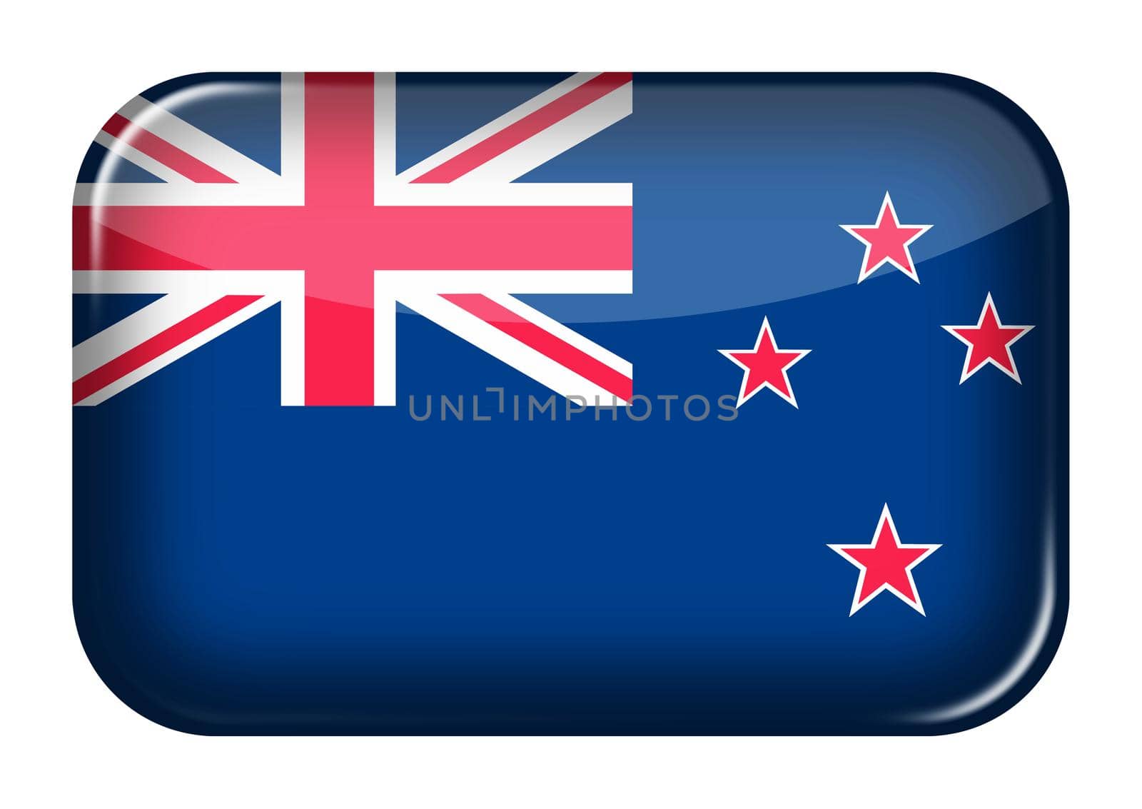 A New Zealand web icon rectangle button with clipping path 3d illustration