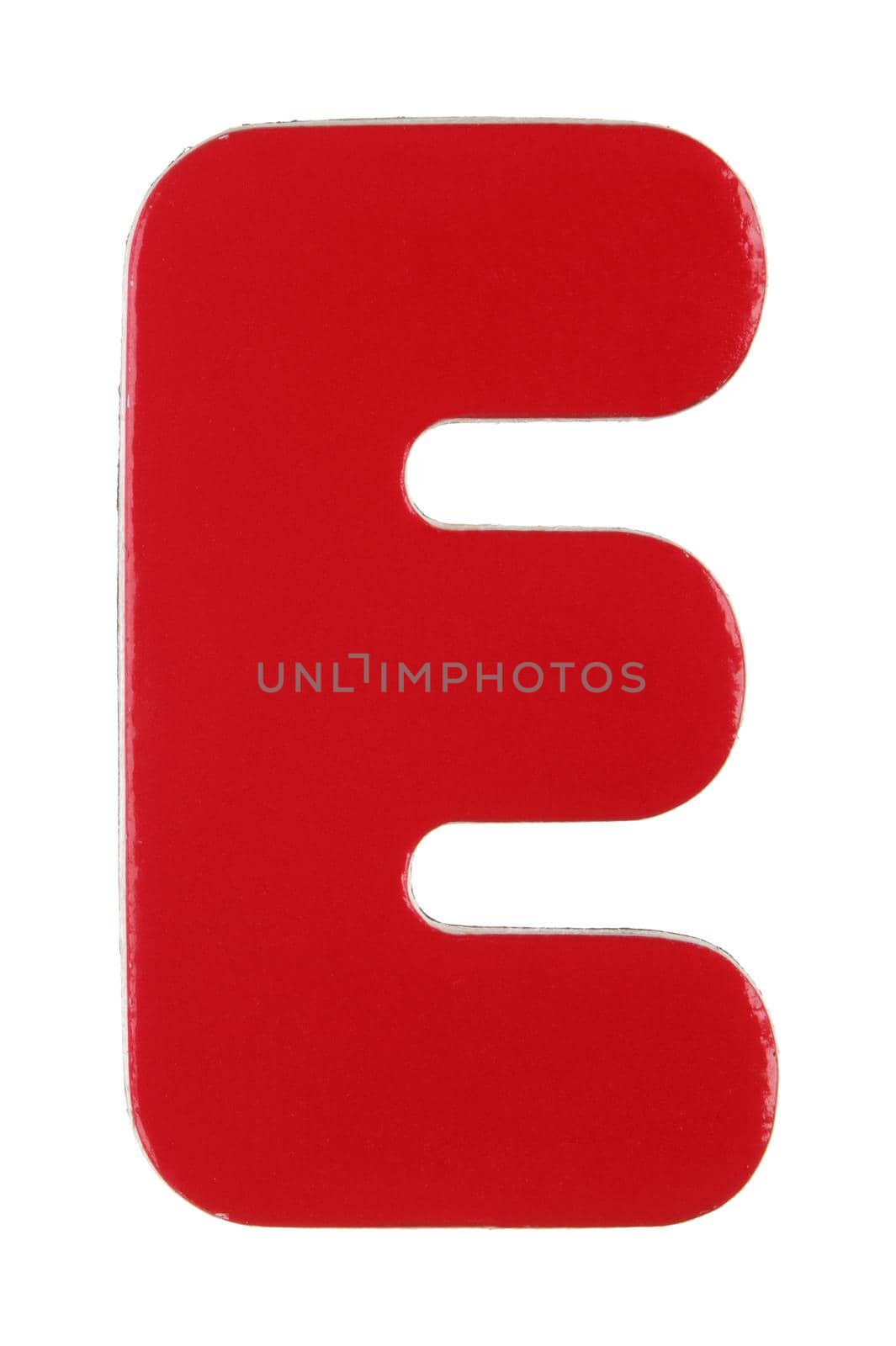 An upper case E magnetic letter on white with clipping path