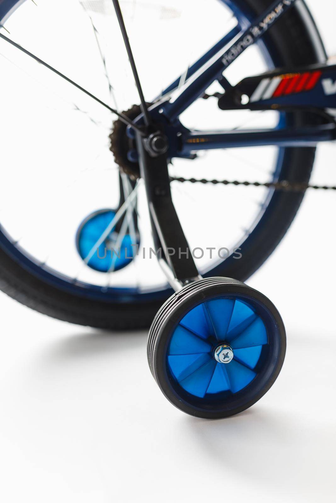 training wheels of kids bike with, close-up view