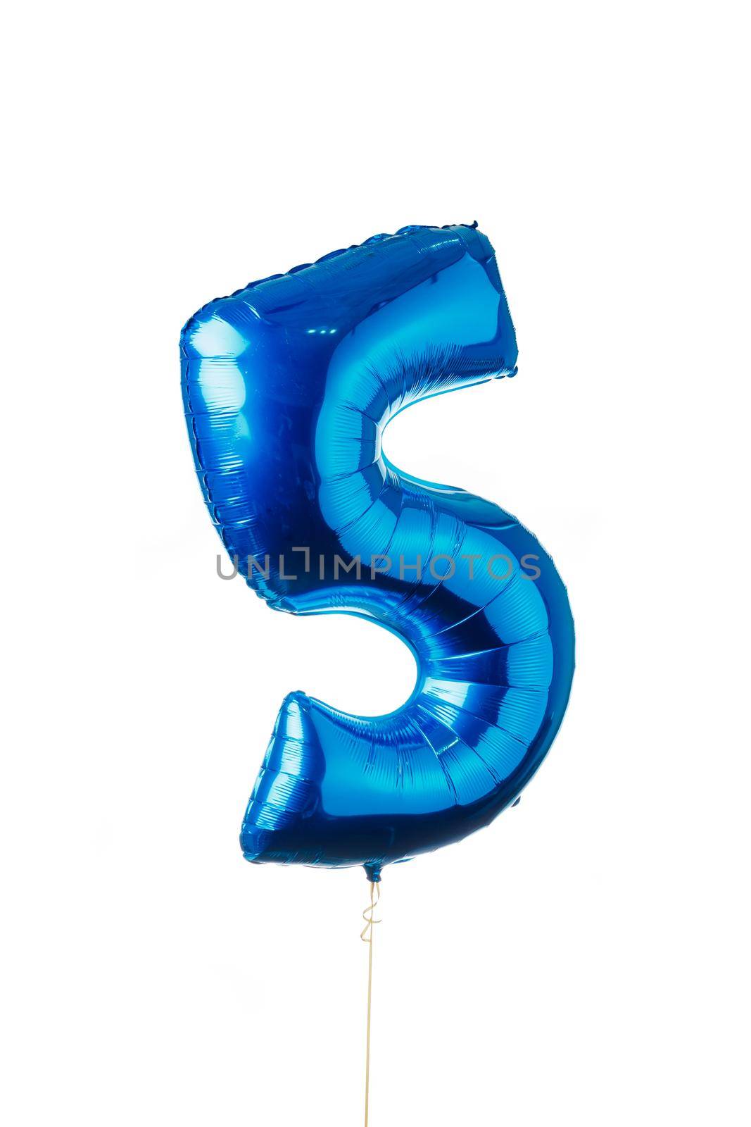 number five 5 blue balloon, isolated on white