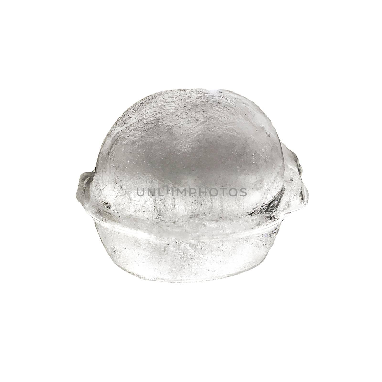 Clear round ice ball on a white background