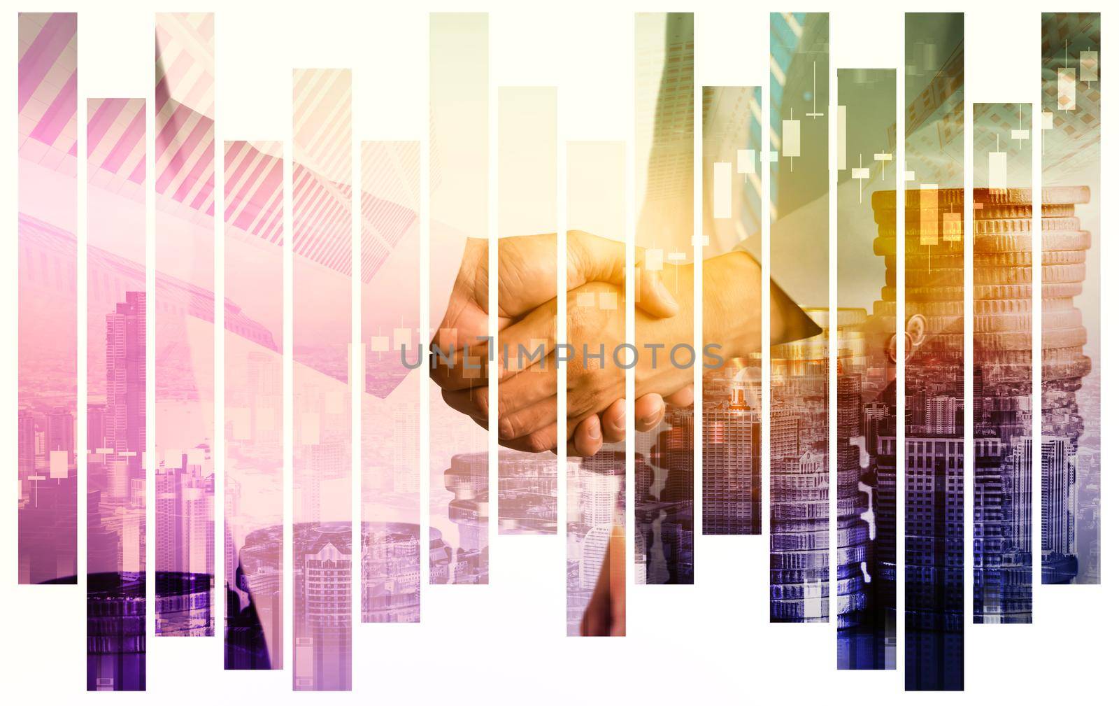 Business handshake on finance prosperity and money technology asset background . Economy and financial growth by investment in valuable stock market to gain wealth profit form currency trading