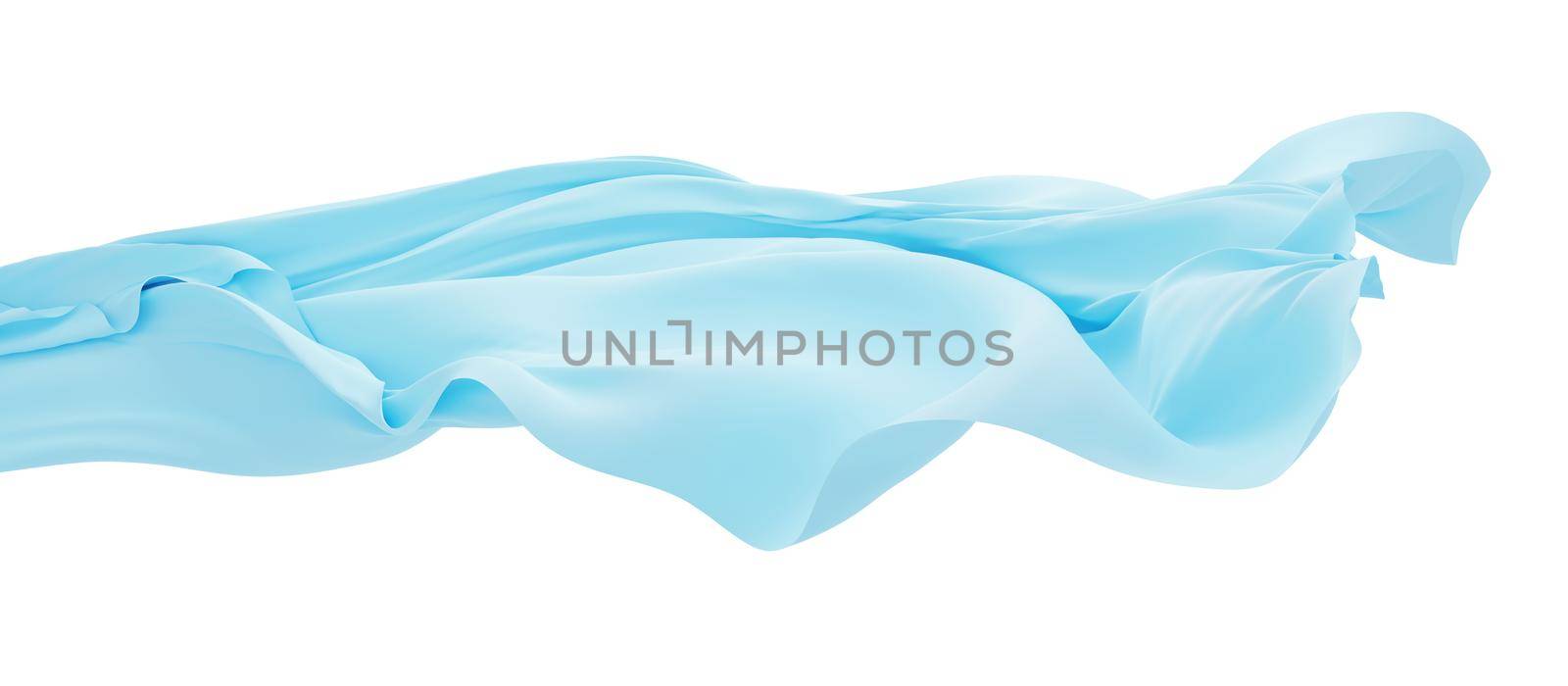 Blue cloth flying in wind isolated on white background 3D render by Myimagine