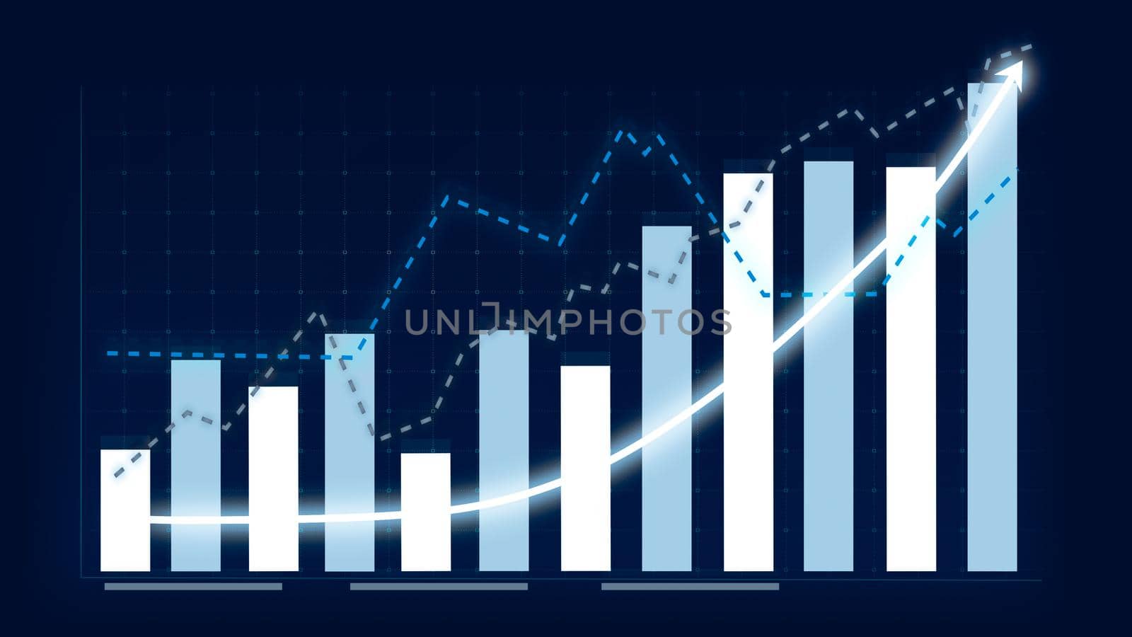 Business growth concept in allusive graph chart showing marketing sales profit increasing to future target . Excellent financial status of corporate business rise up . Finance and money 3D rendering .