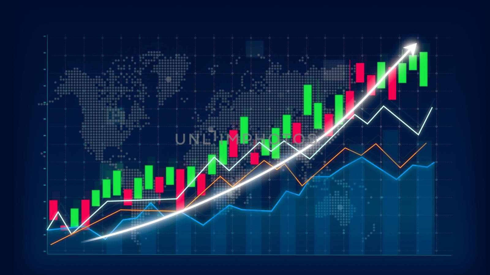 Business growth concept in allusive graph chart showing marketing sales profit increasing to future target . Excellent financial status of corporate business rise up . Finance and money 3D rendering .
