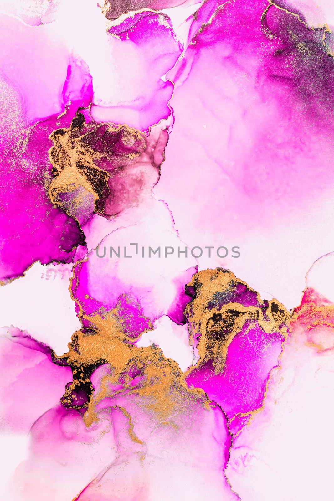 Pink gold abstract background of marble liquid ink art painting on paper . Image of original artwork watercolor alcohol ink paint on high quality paper texture .