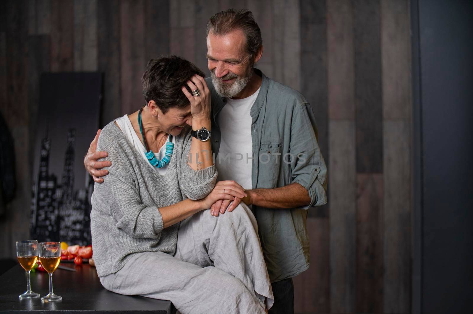 happy elderly couple in the kitchen