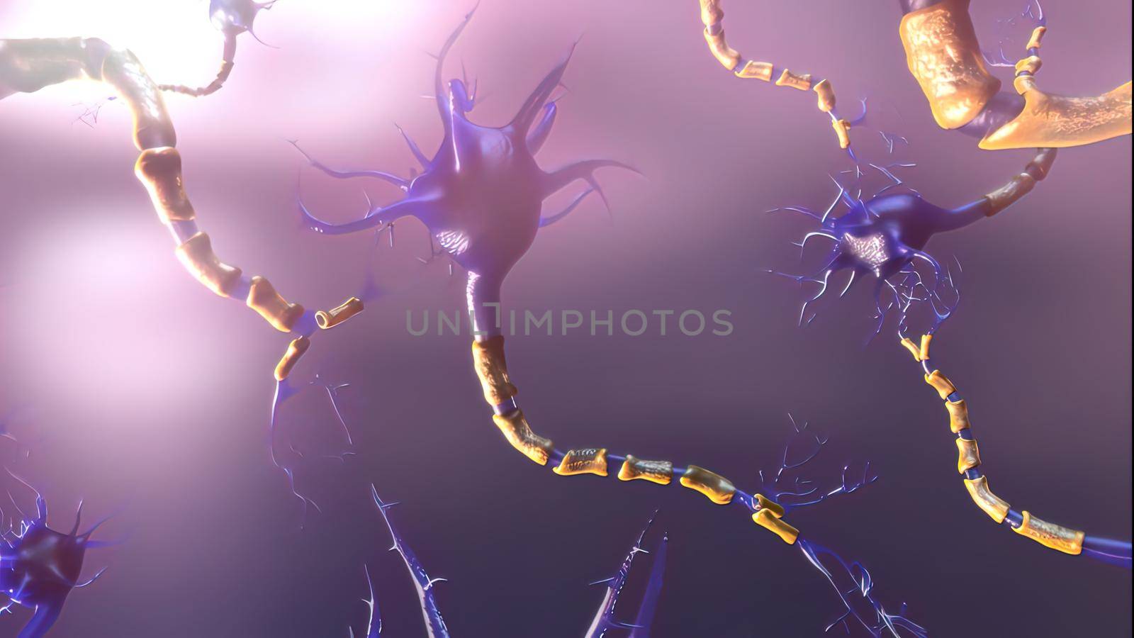 Functionality of neurons consisting of cell body, dendrites and an axon 3d illustration