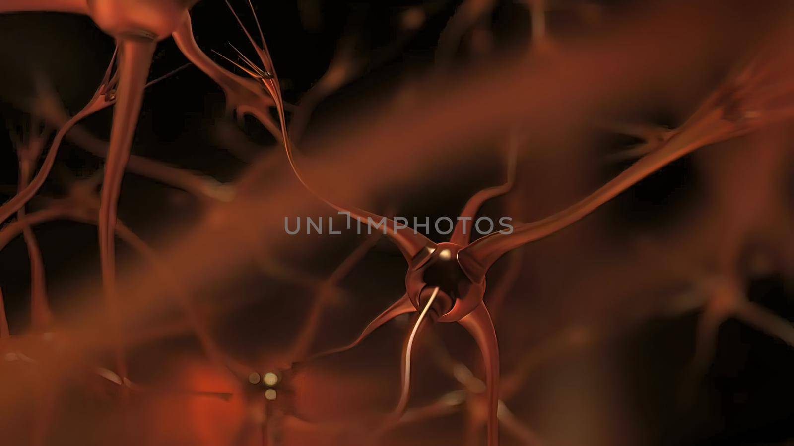 Real Purple Neuron synapse network 3D . Multiple angles of electrical impulses between neurons. 3d illustration