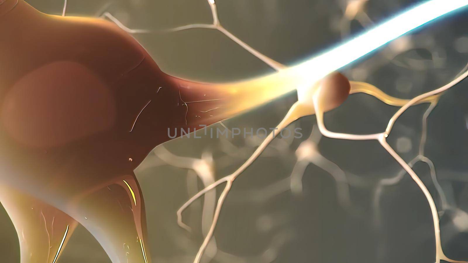 Neuron and synapses 3d medical illustration. Neurogenesis, remyelination, myelin,