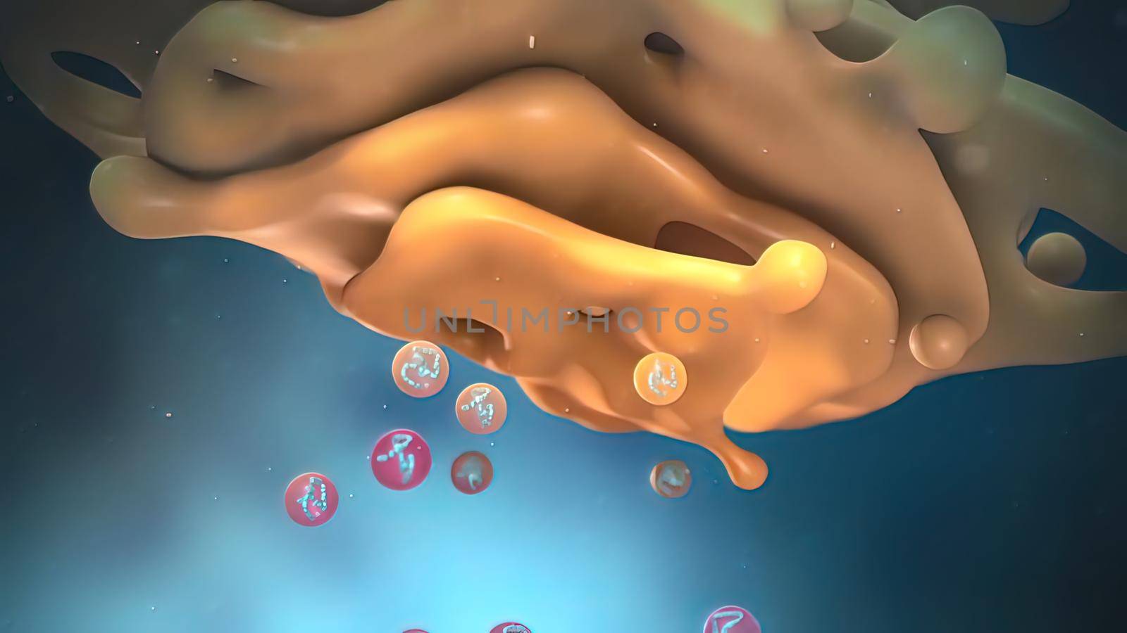 into molecular structure Molecules. Molecules that are laid out in an orderly row. 3D illustration.