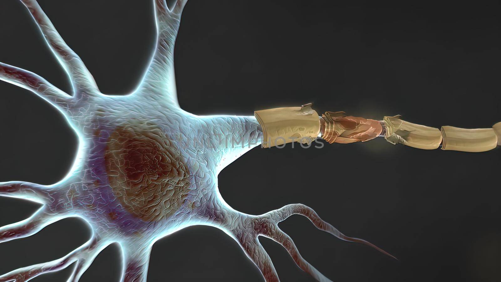 Human nervous system, system that conducts stimuli from sensory receptors to the brain and spinal cord and conducts impulses back to other parts of the body. 3d illustration