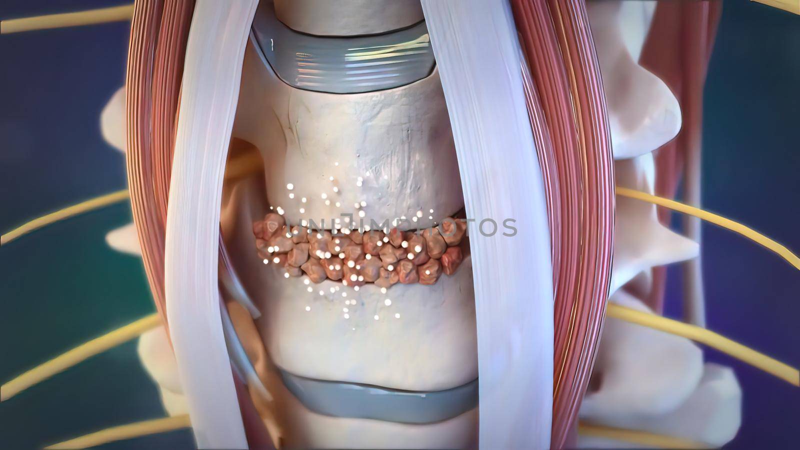 of the effects of arthritis on a healthy lumbar spine. 3d illustration