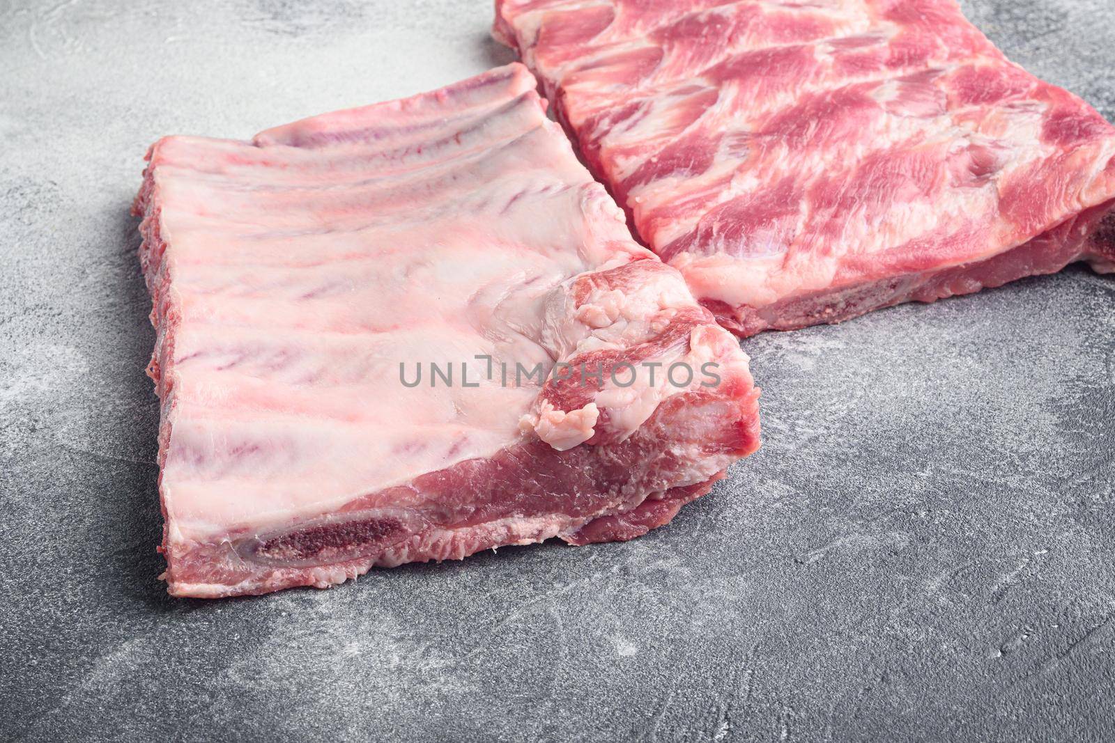 Pork rib set, on gray stone background