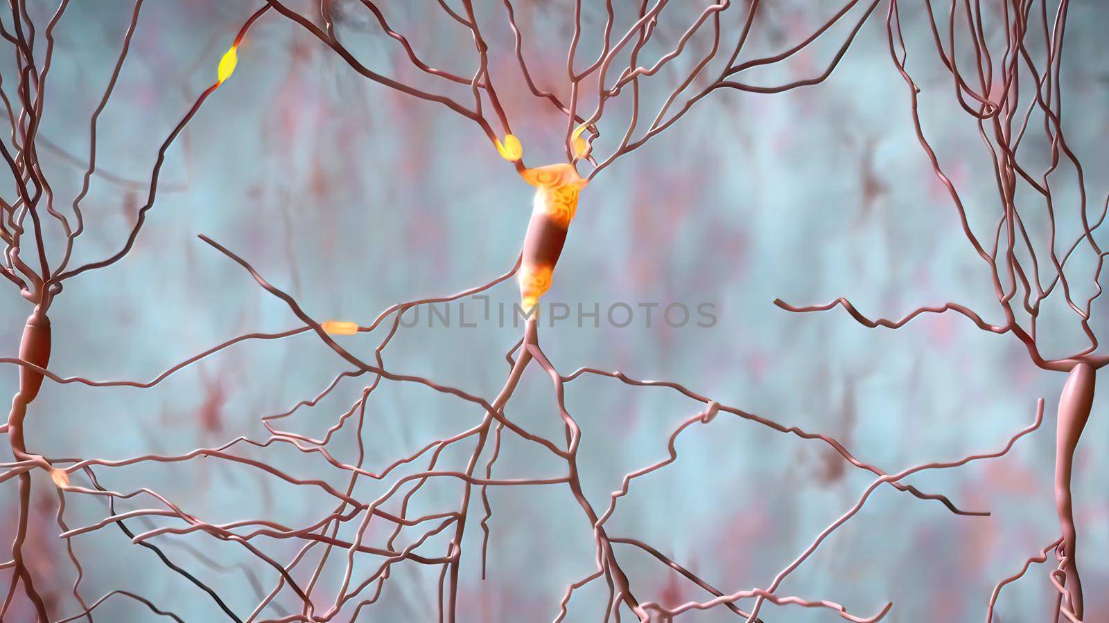 The human brain Neuron Neurons in action. electrical impulses between neuronal connections 3d illustration