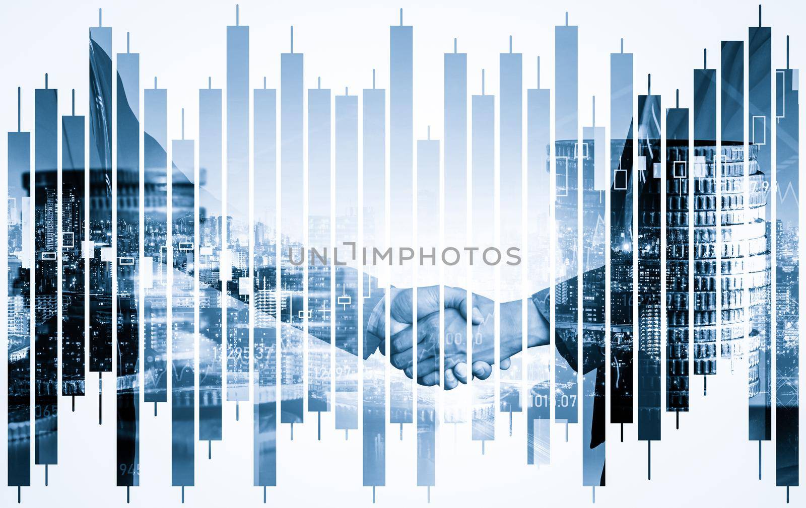 Business handshake on finance prosperity and money technology asset background . Economy and financial growth by investment in valuable stock market to gain wealth profit form currency trading