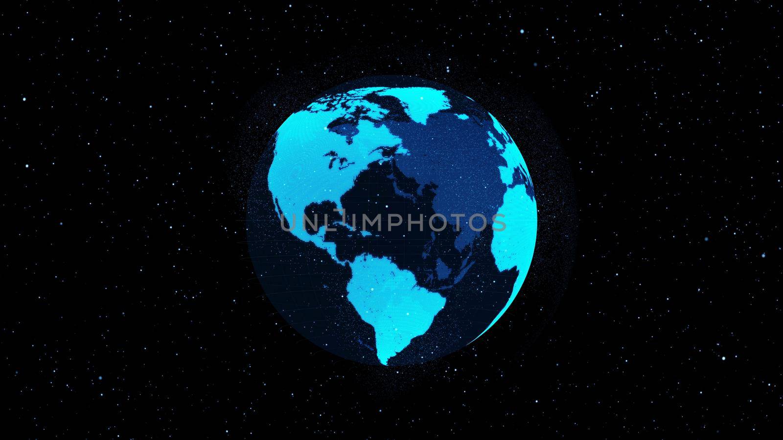 3D Digital orbital earth in cyberspace showing concept of network technology . Hologram of globe sphere graphic connect to internet presents global communication and connection network . 3D render .