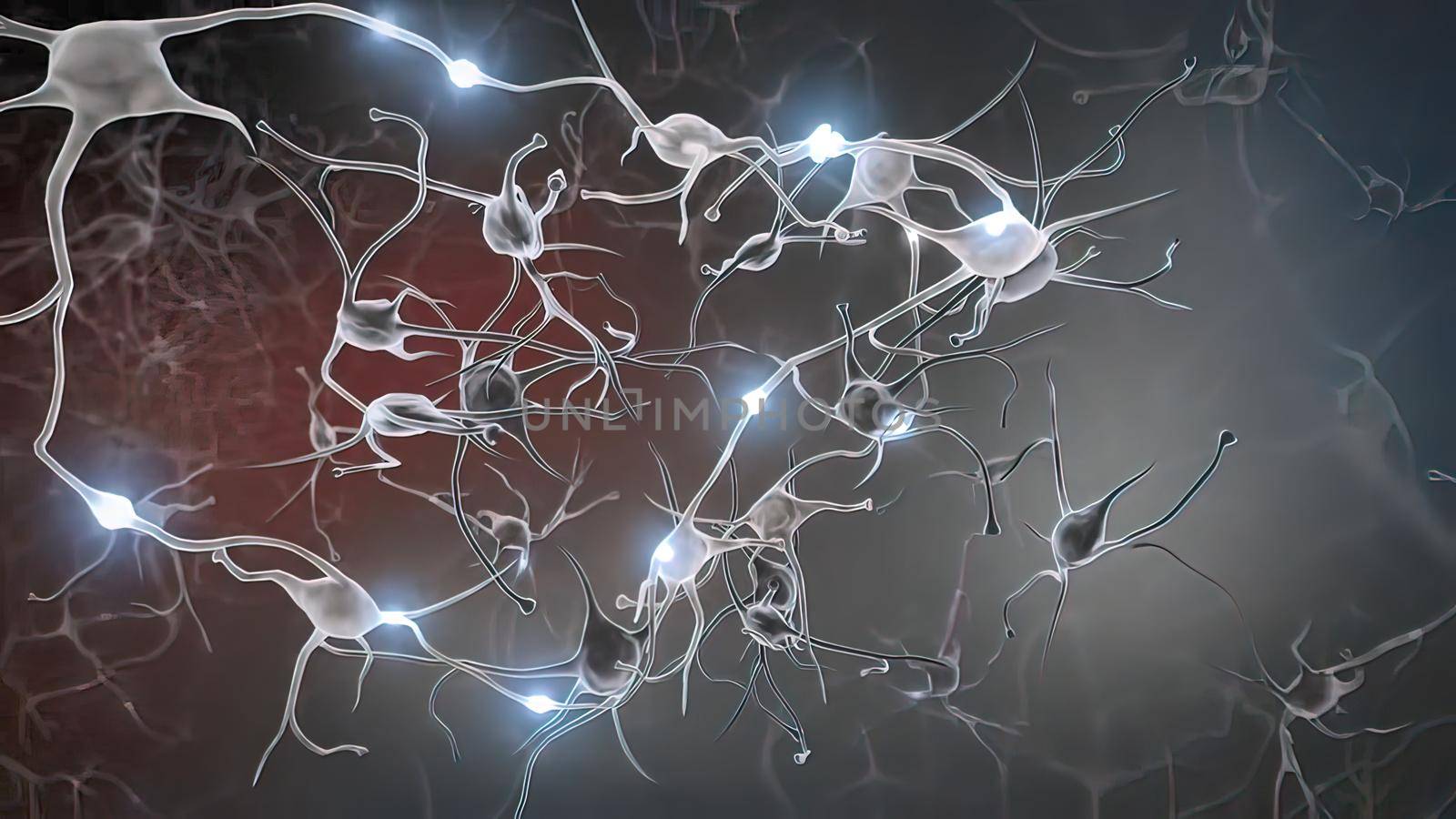 Neuron and synapses 3d medical illustration. Neurogenesis, remyelination, myelin,