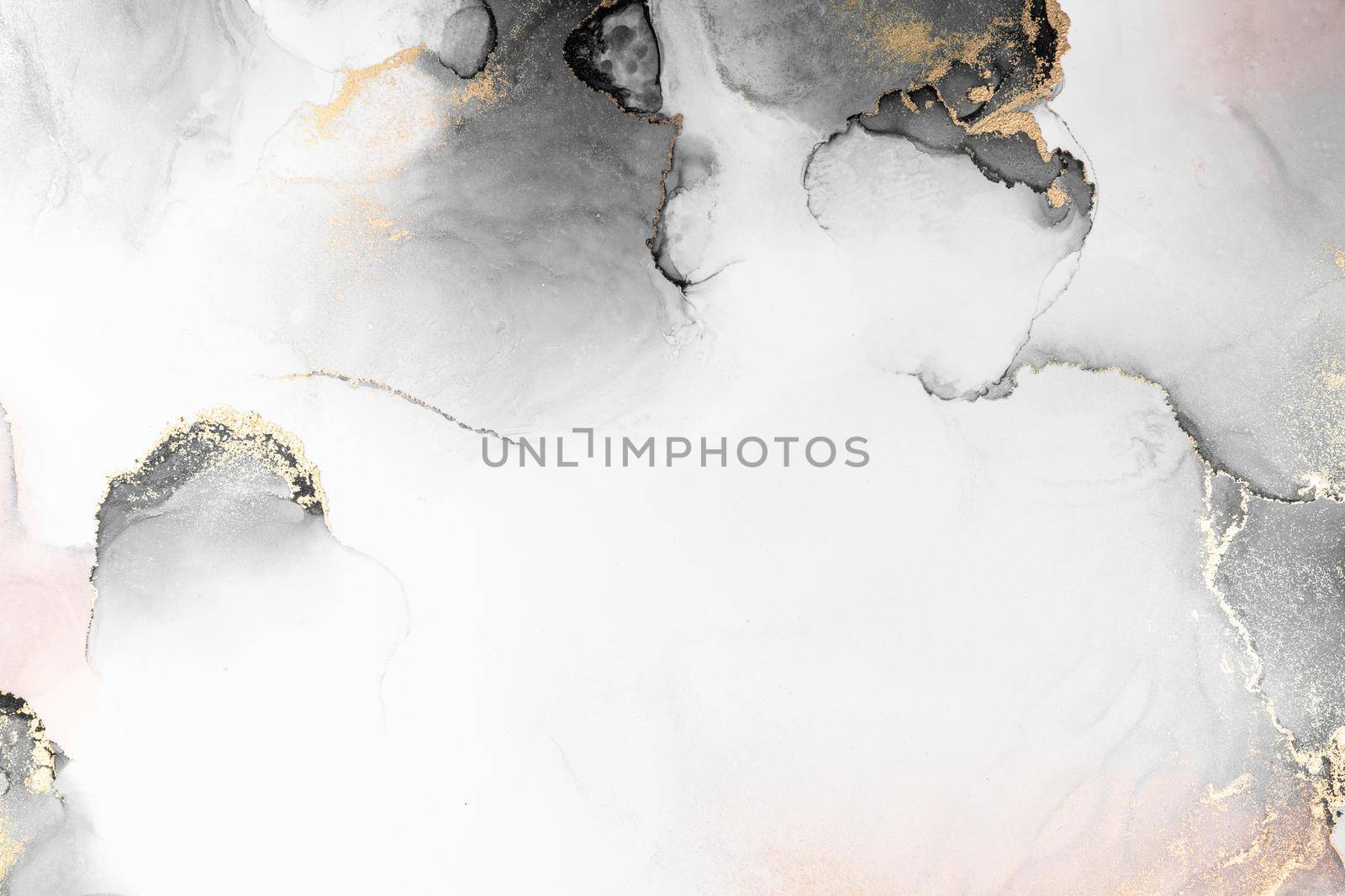 Black gold abstract background of marble liquid ink art painting on paper . Image of original artwork watercolor alcohol ink paint on high quality paper texture .