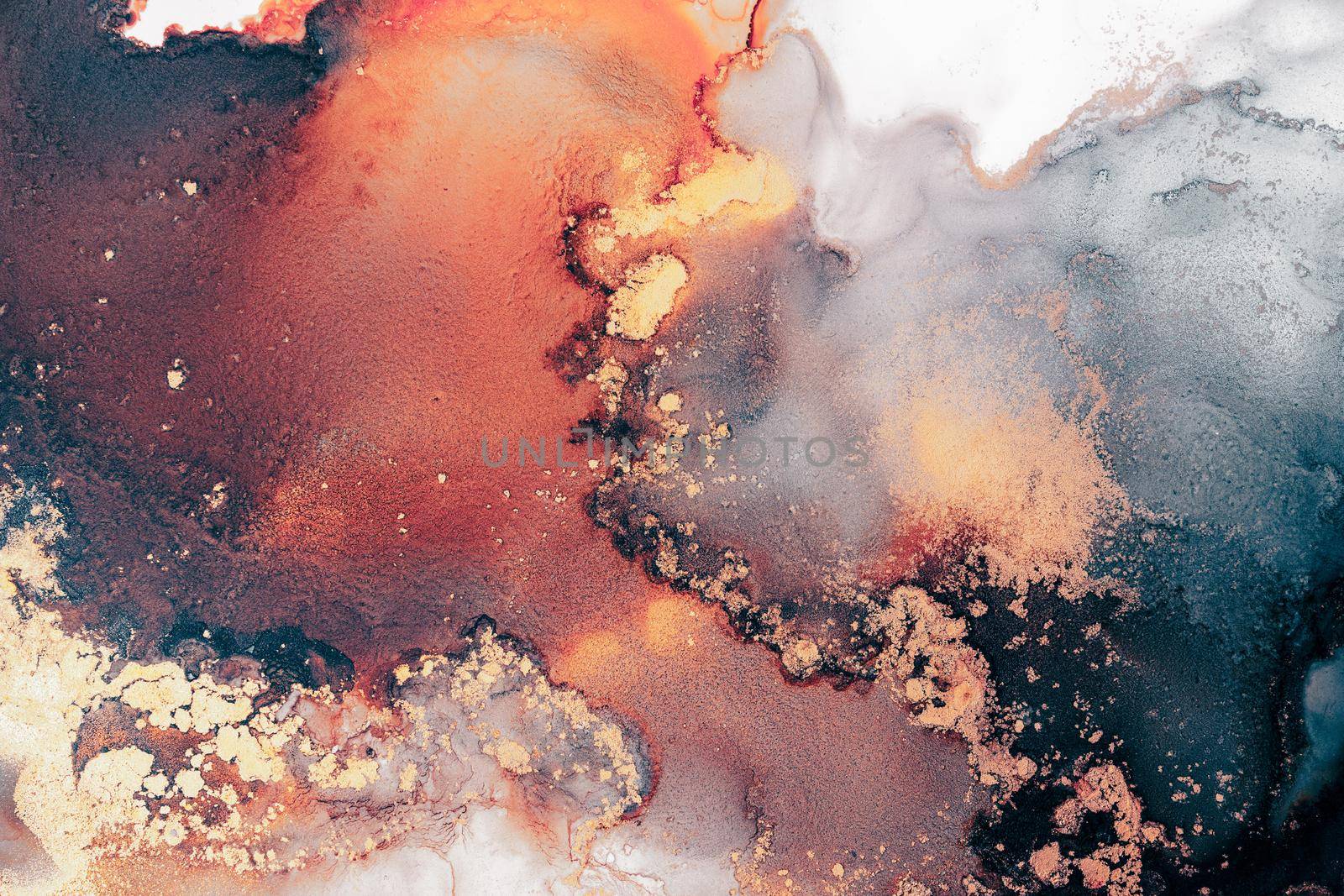 Burning abstract background from marble ink art of exquisite original painting . Painting was painted on high quality paper texture to create smooth marble background pattern of ombre alcohol ink .