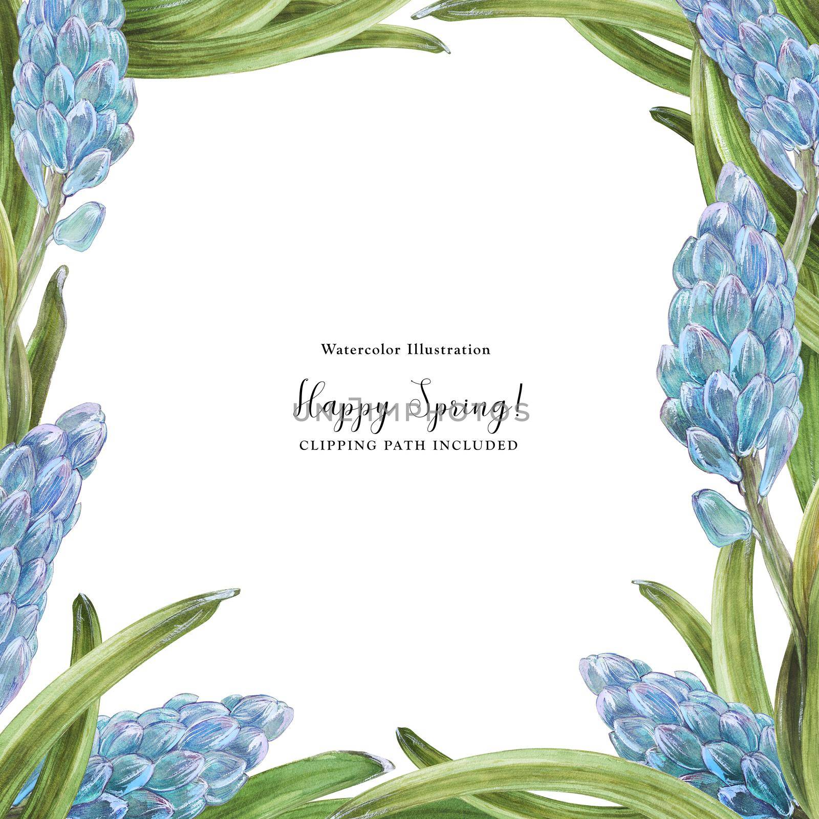 Hyachinth square floral frame on a white background, clipping path included