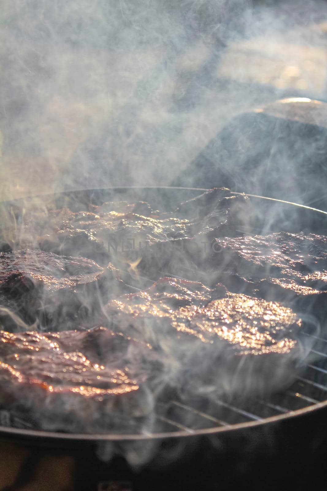 Preparing Barbeque BBQ Campfire and sausages meat steak chicken Germany. by Arkadij