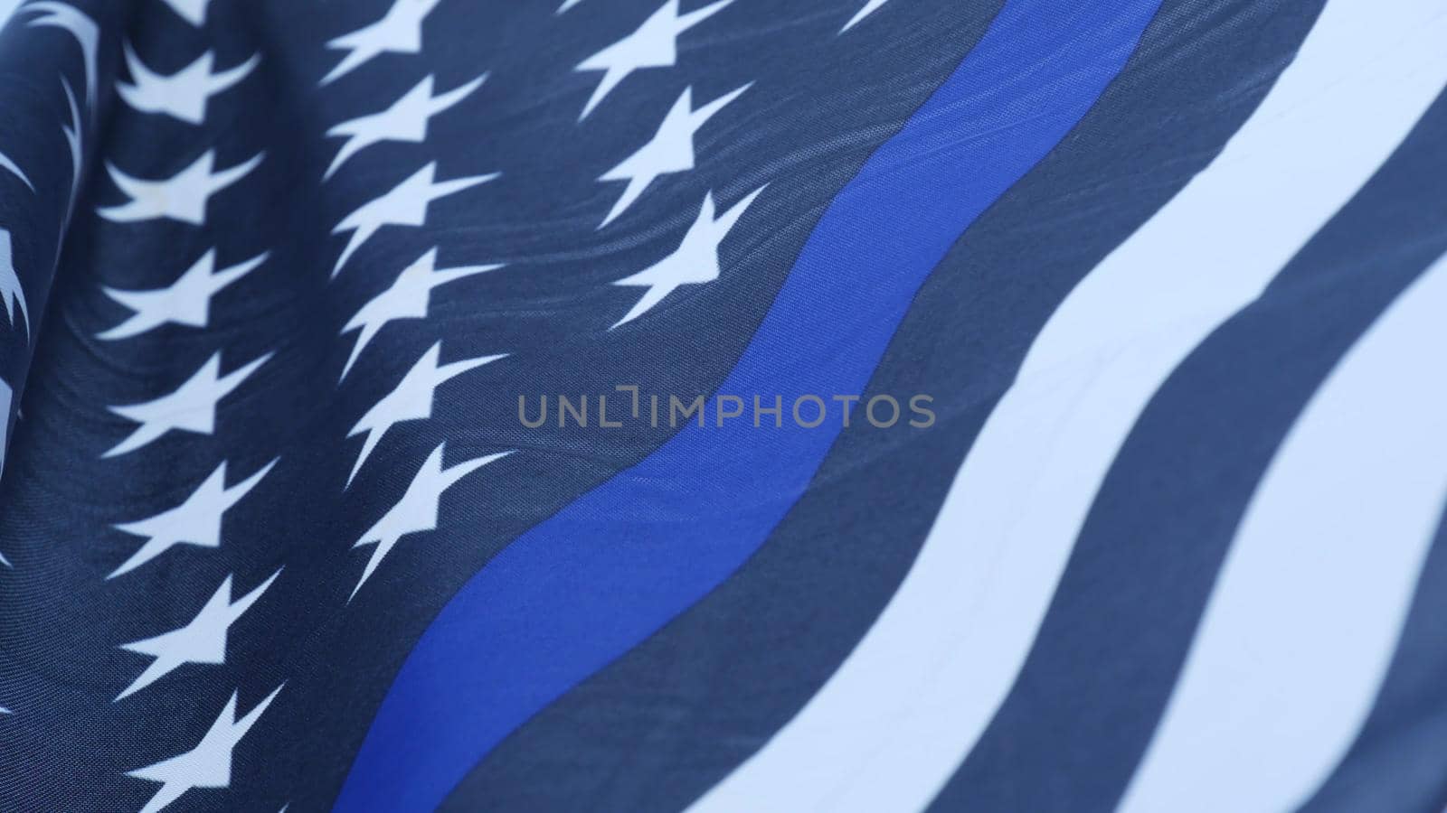 Black white american monochrome flag with blue stripe or line, police support. by DogoraSun