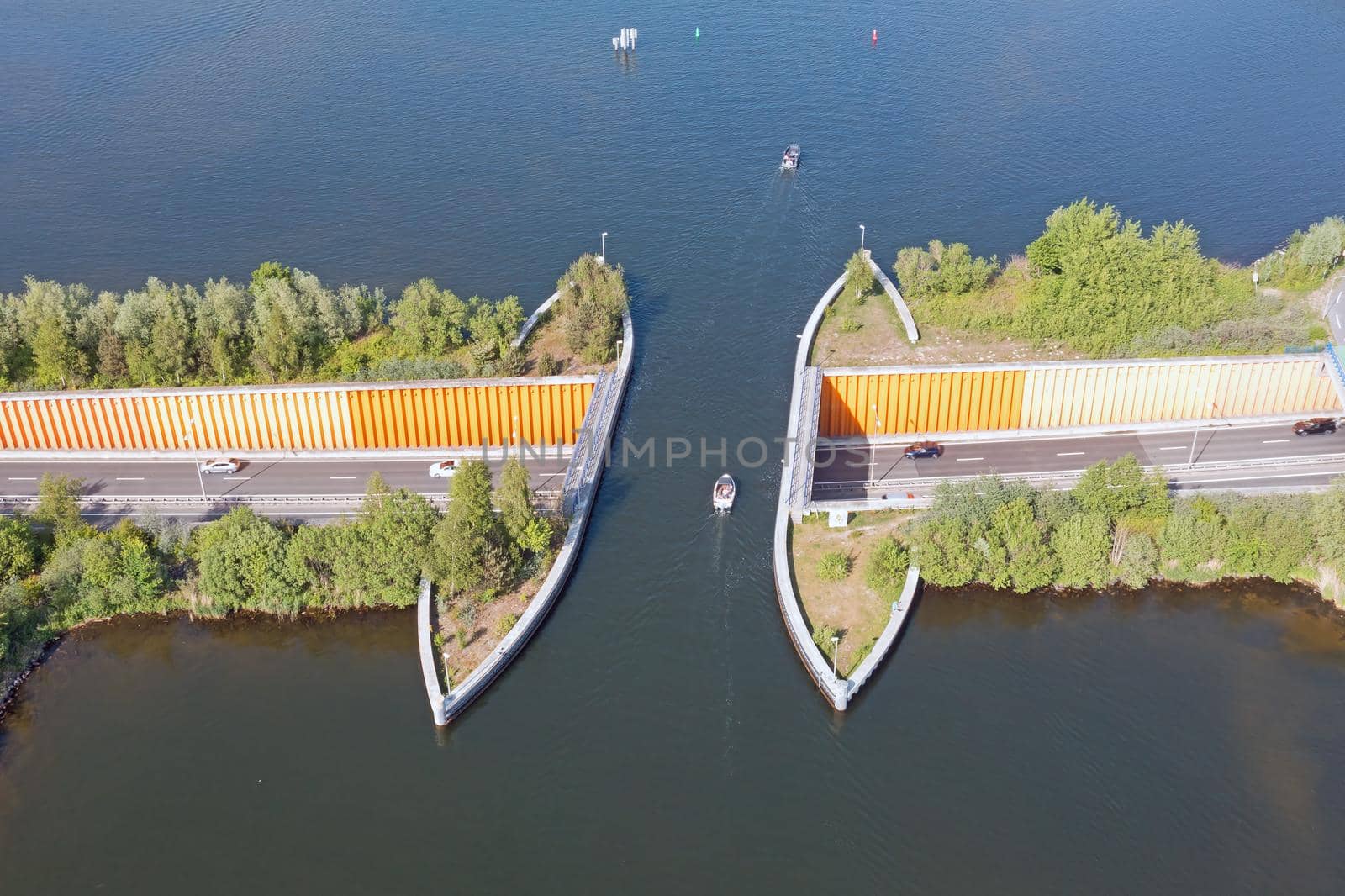 Aerial from the aquaduct in Harderwijk at the Veluwemeer in the Netherlands by devy