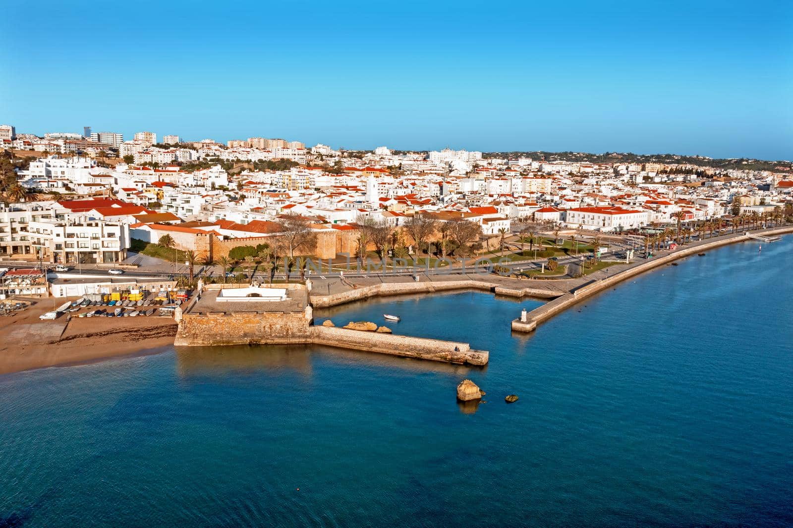 Aerial from the historical city Lagos in the Algarve Portugal by devy