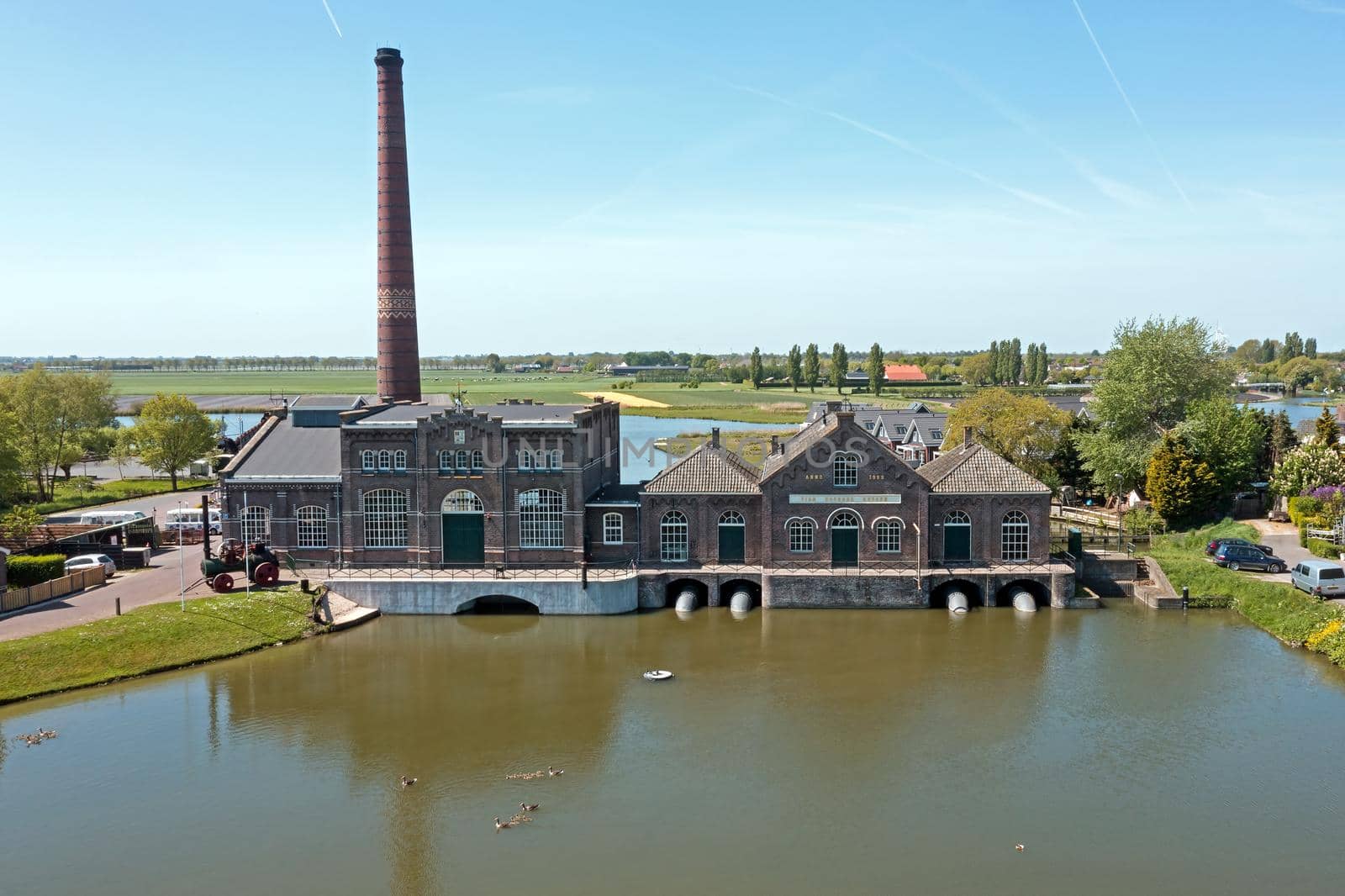 Aerial from the steam pumping station Vier Noorder Koggen in Wervershoof in the Netherlands