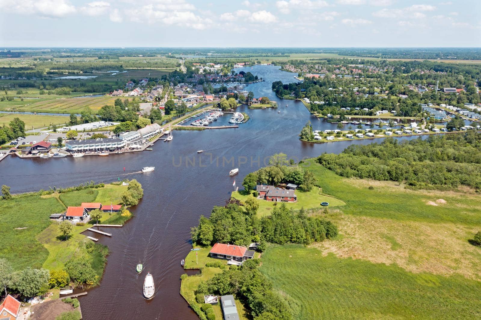 Aerial view on the village Earnewoude in Friesland in the Netherlands