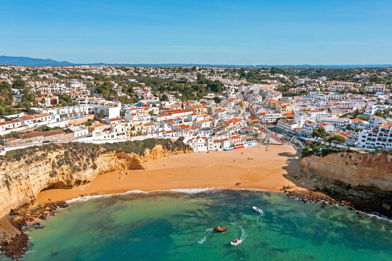 Aerial from the historical village Carvoeiro in the Algarve Portugal