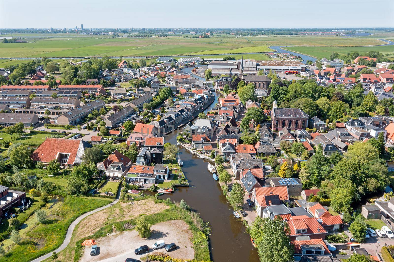 Aerial view from the village Wergea in Friesland the Netherlands by devy