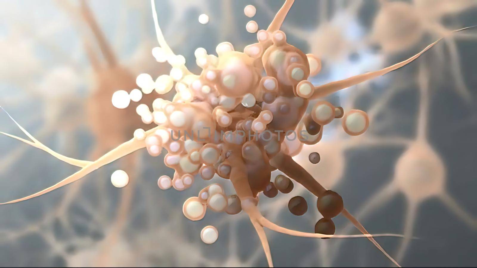 Synapse and Neurons sending electrical signals and chemical signaling to human receptor cells as a neurotransmitters for the brain and nervous system in the function of anatomy of the body.3d illustration